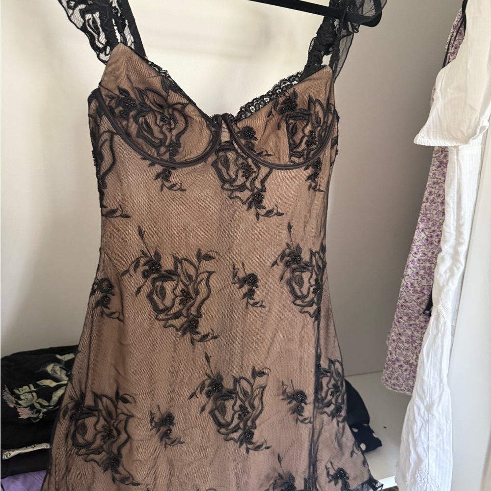 Meshki Black and Tan Lace Chemise